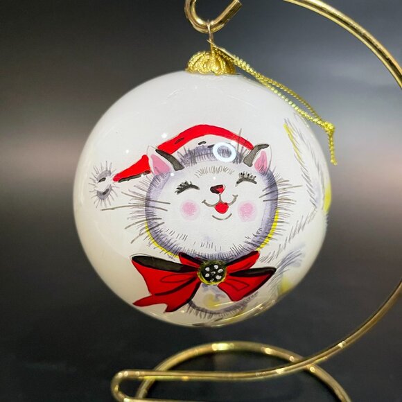 Pier 1 Li Bien Kitty Cat Round Glass Ornament 2017 3.5" with Box - Picture 2 of 4